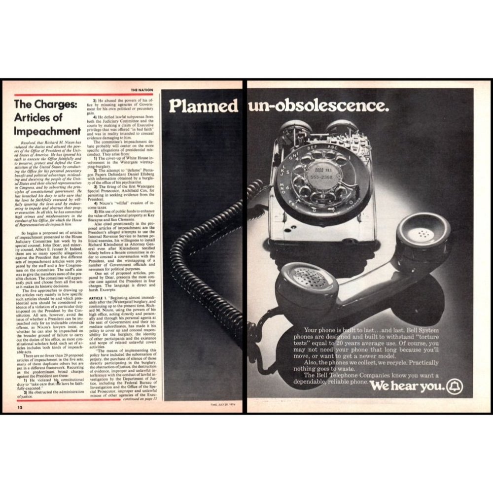 1974 Bell Telephone 2 Page Vintage Print Ad Clear Rotary Dial Phone Wall Art